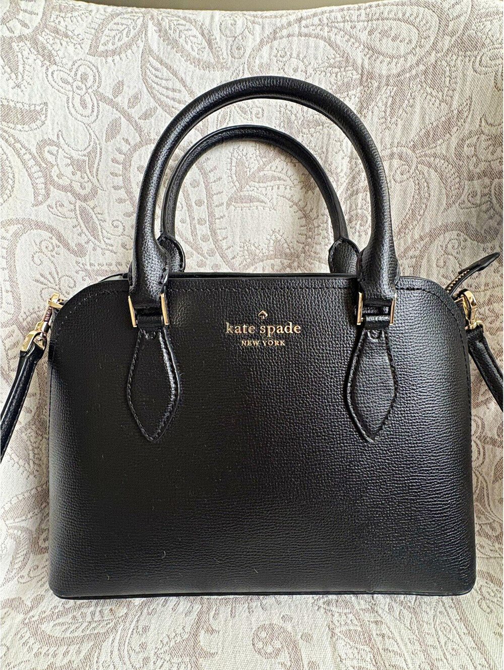 kate spade new york Black Medium Satchel Top Handle Zip Crossbody Strap Gold HW
